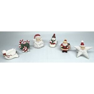 Vintage Christmas Napkin Rings Santa Snowman Candy Cane Dove LOT of 6 Resin
